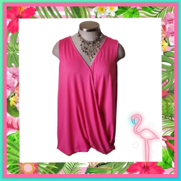 HOT PINK ☆ FOLD OVER "V" NECK TANK ☆ 5X ☆ NWT - Picture 1 of 6